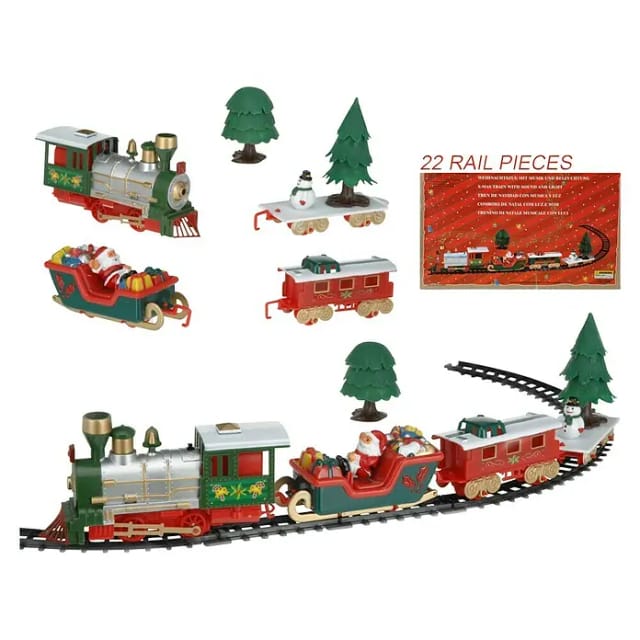 Weihnachtsbaum-eisenbahn Mit Lokomotive Und Weihnachtsmann-schlitten, 22-teilig