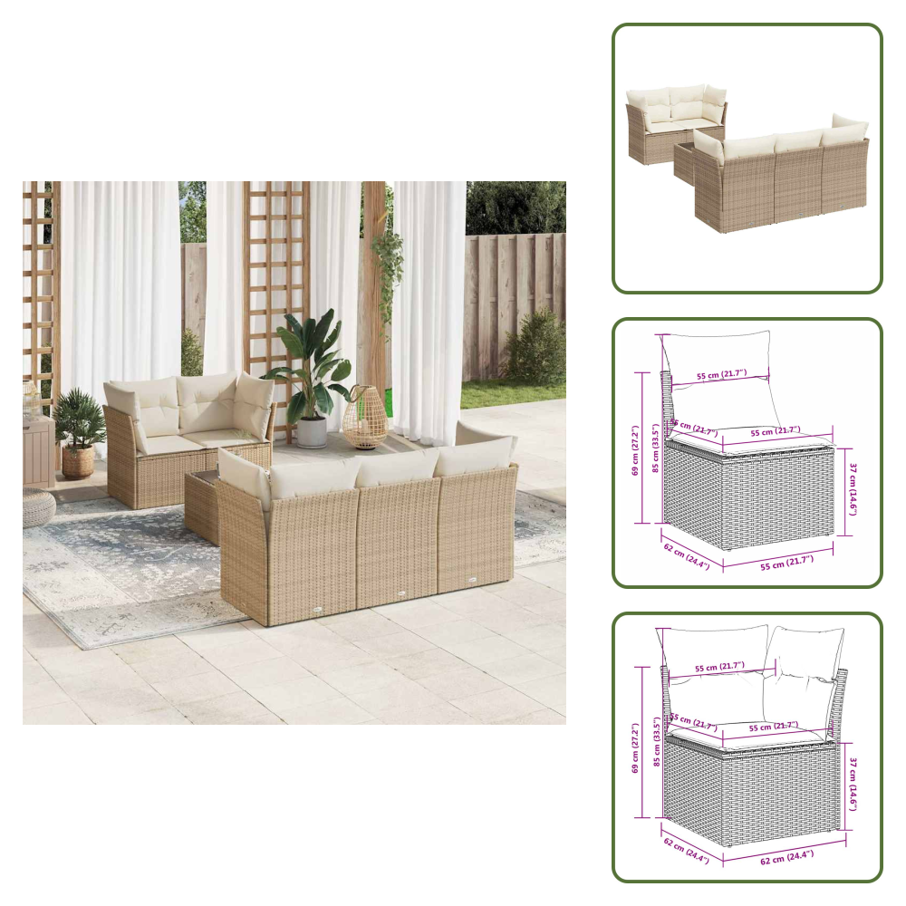 The Living Store 6-tlg. Garten-sofagarnitur Mit Kissen Beige Poly Rattan - Gartensortiment - Esszimmergarnitur - Lounge Set - Outdoor Möbel - Gartenmöbel