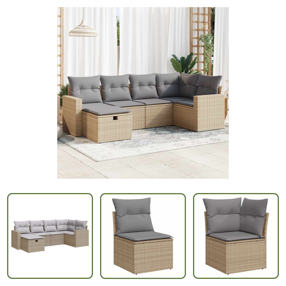 Rattan - 6-tlg. Garten-sofagarnitur Mit Kissen Beige Poly Rattan