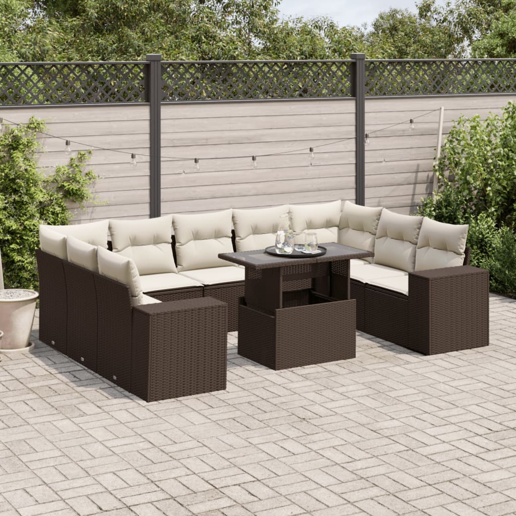 Vidaxl Rattanmöbel - 10-tlg. Garten-sofagarnitur Mit Kissen Braun Poly Rattan