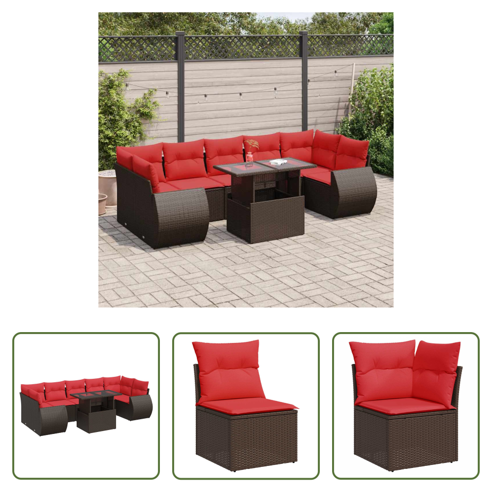 Vidaxl Rattan - 8-tlg. Garten-sofagarnitur Mit Kissen Braun Poly Rattan Akazie