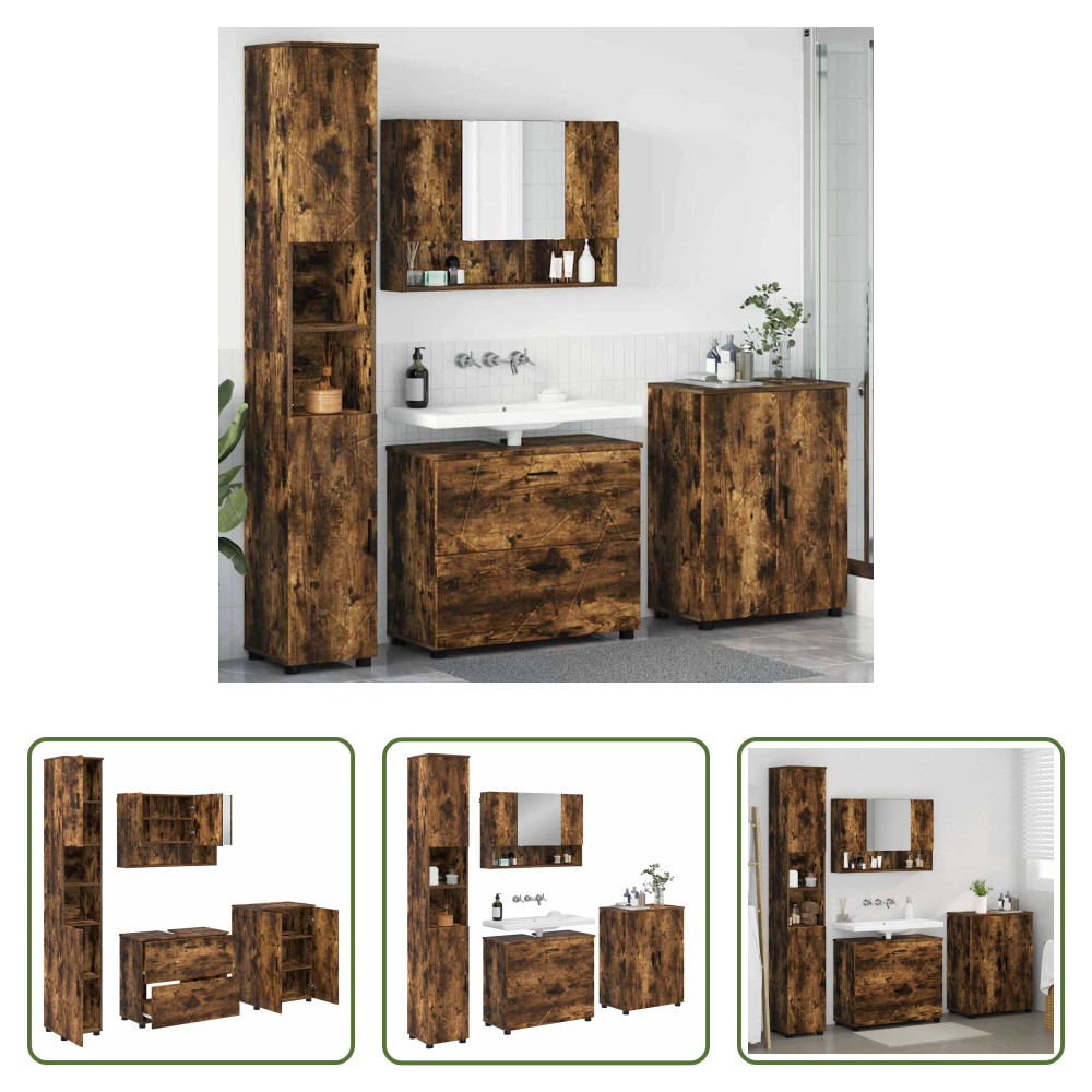 Badezimmer Set - Badezimmermöbel-set Mit Schubladen 4 Pcs Geräucherte Eiche