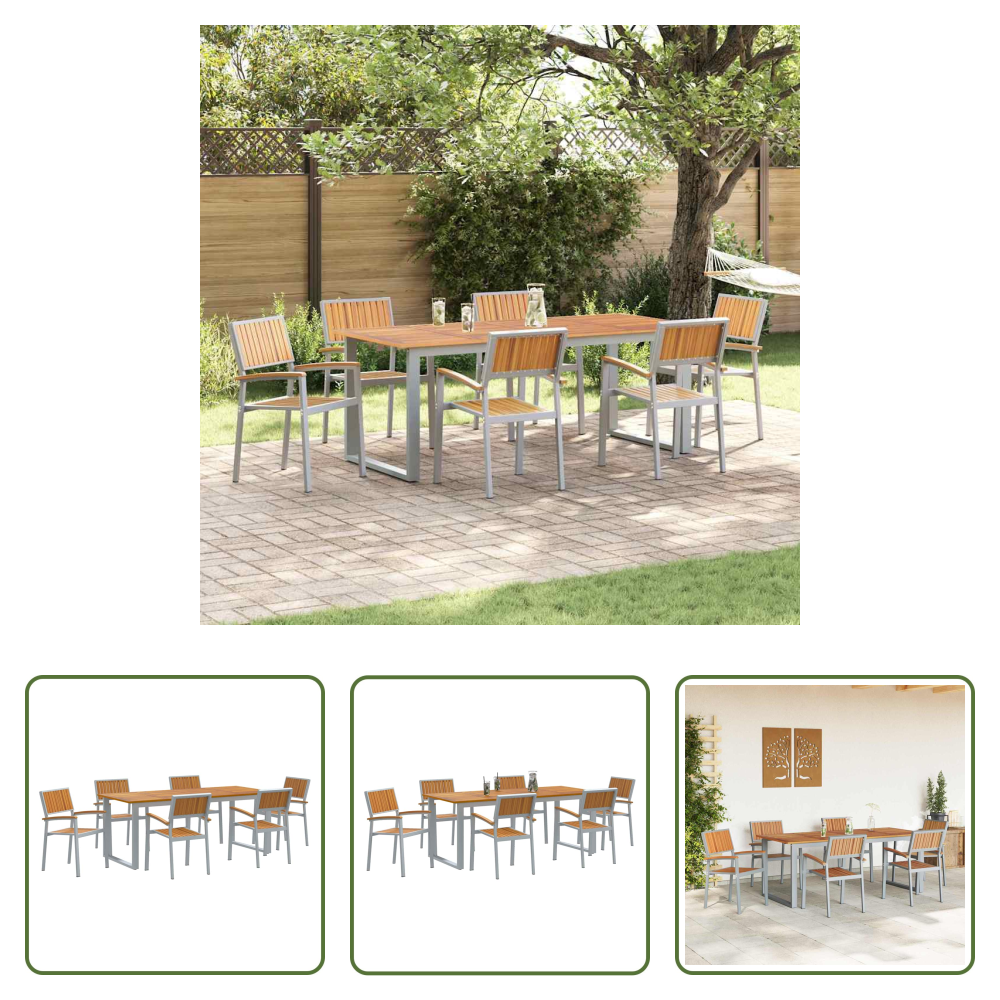 Vidaxl Akazienholz - Garten Essgruppe 7 Pcs Grau Massivholz Akazie