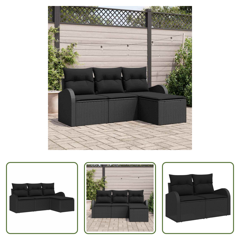 Vidaxl Poly-rattan - Sofa Set Mit Kissen Mit Speicher 4 Pcs Schwarz Poly-rattan