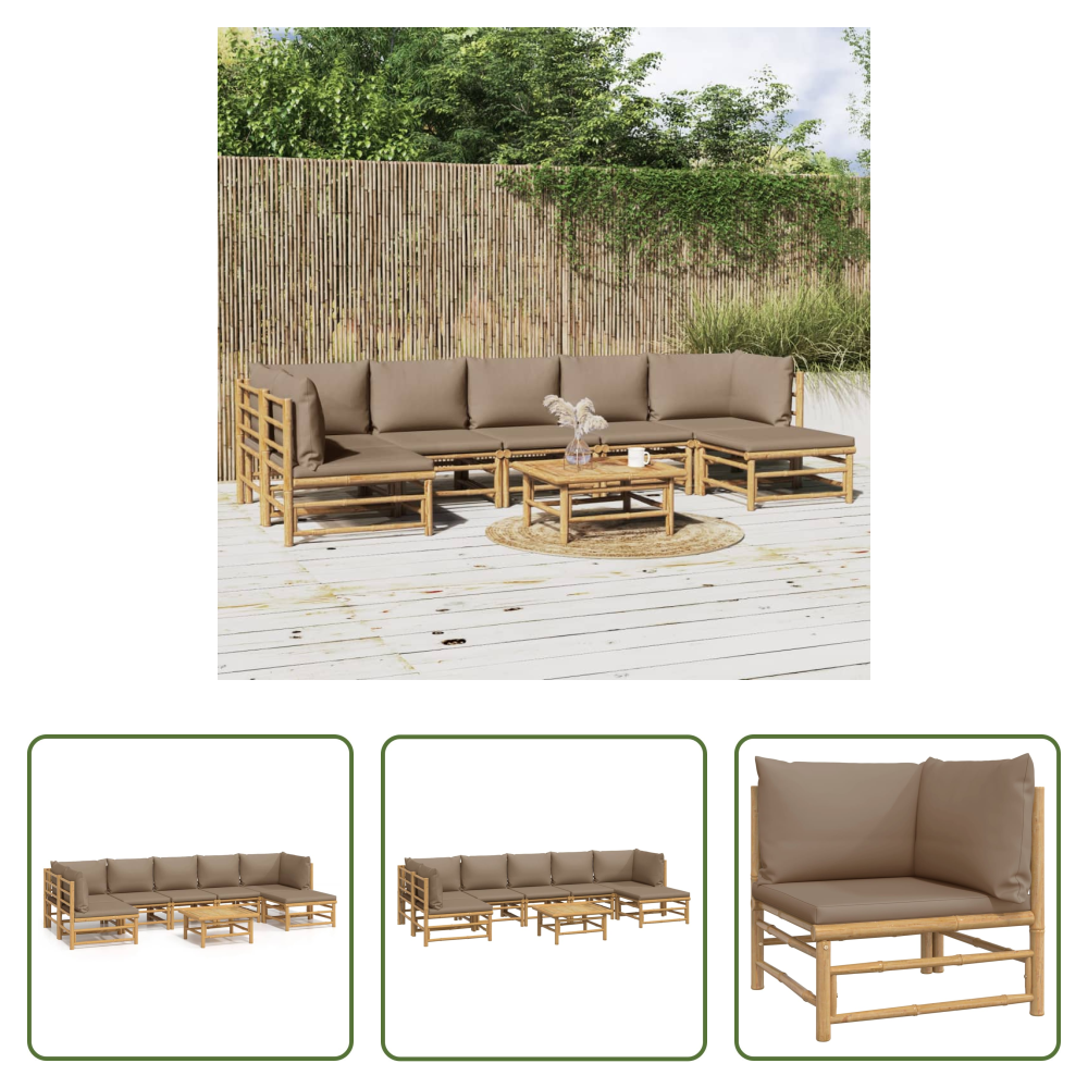 Bambusmöbel - 8-tlg. Garten-lounge-set Mit Kissen Taupe Bambus