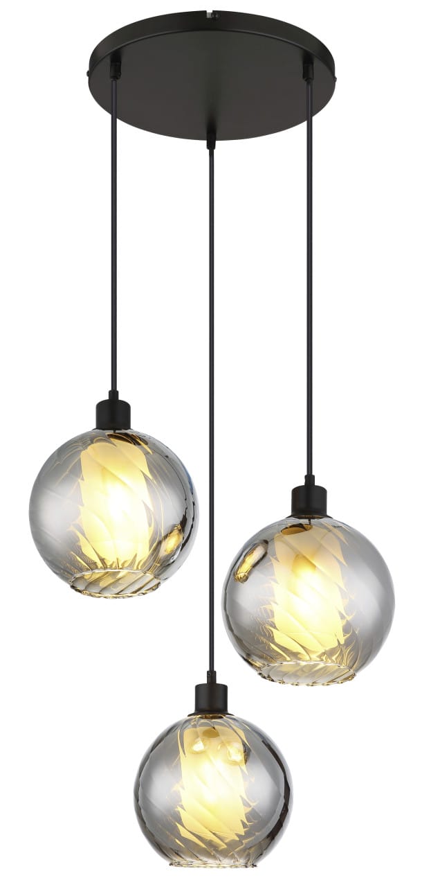 Pendelleuchte Hängelampe Deckenleuchte Schwarz Matt Glas Rauchfarben H 120 Cm