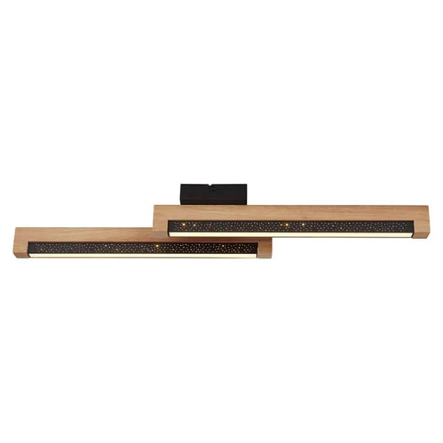 Deckenleuchte Holzlampe Esszimmerleuchte Wohnzimmerlampe Deckenlampe Schlafzimmerleuchte, Metall Holz Alu Kunststoff Schwarz Braun, Sterneneffekt, 1x Led 12w 300lm 3000k Warmweiß, L 70 Cm