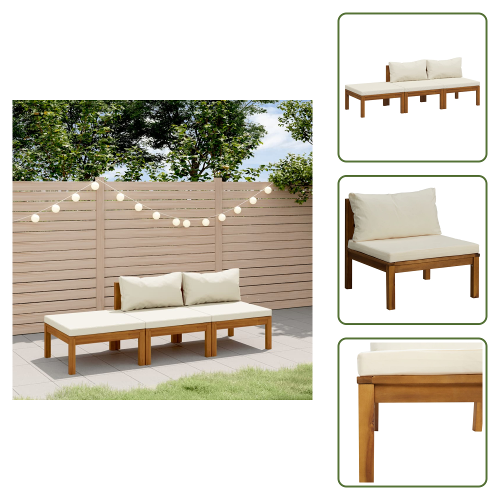The Living Store 3-tlg. Garten-lounge-set Mit Creme Kissen Massivholz Akazie - Gartensortiment - Loungeset - Gartenmöbel - Outdoor Möbel - Holz Lounge Set