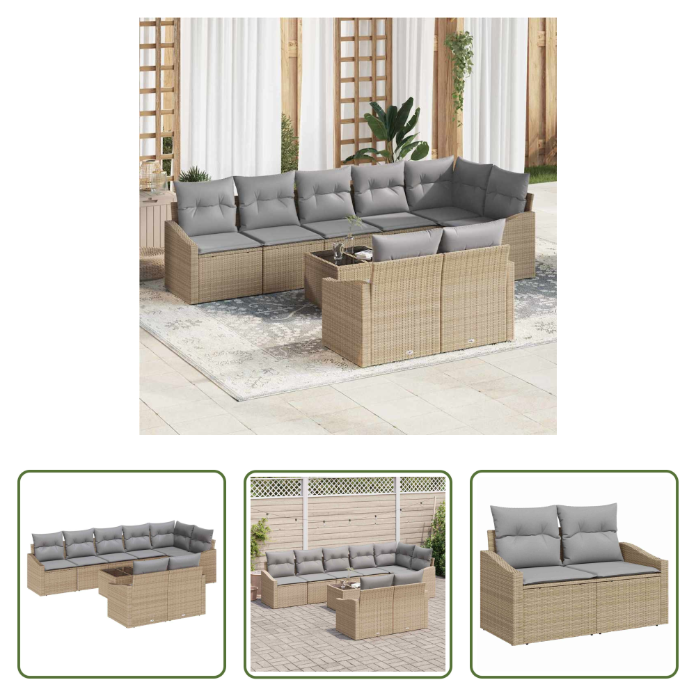 Vidaxl Freisitz - Sofa Set Mit Kissen 9 Pcs Beige Poly Rattan