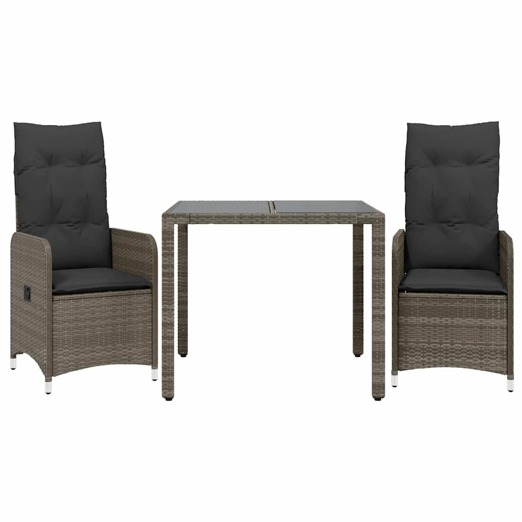 Vidaxl Relaxsessel - 3-tlg. Garten-bistro-set Mit Kissen Grau Poly Rattan