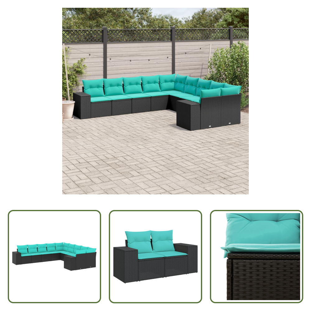 Vidaxl Polyrattan - 10-teiliges Gartensofa-set Mit Kissen, Schwarzes Polyrattan