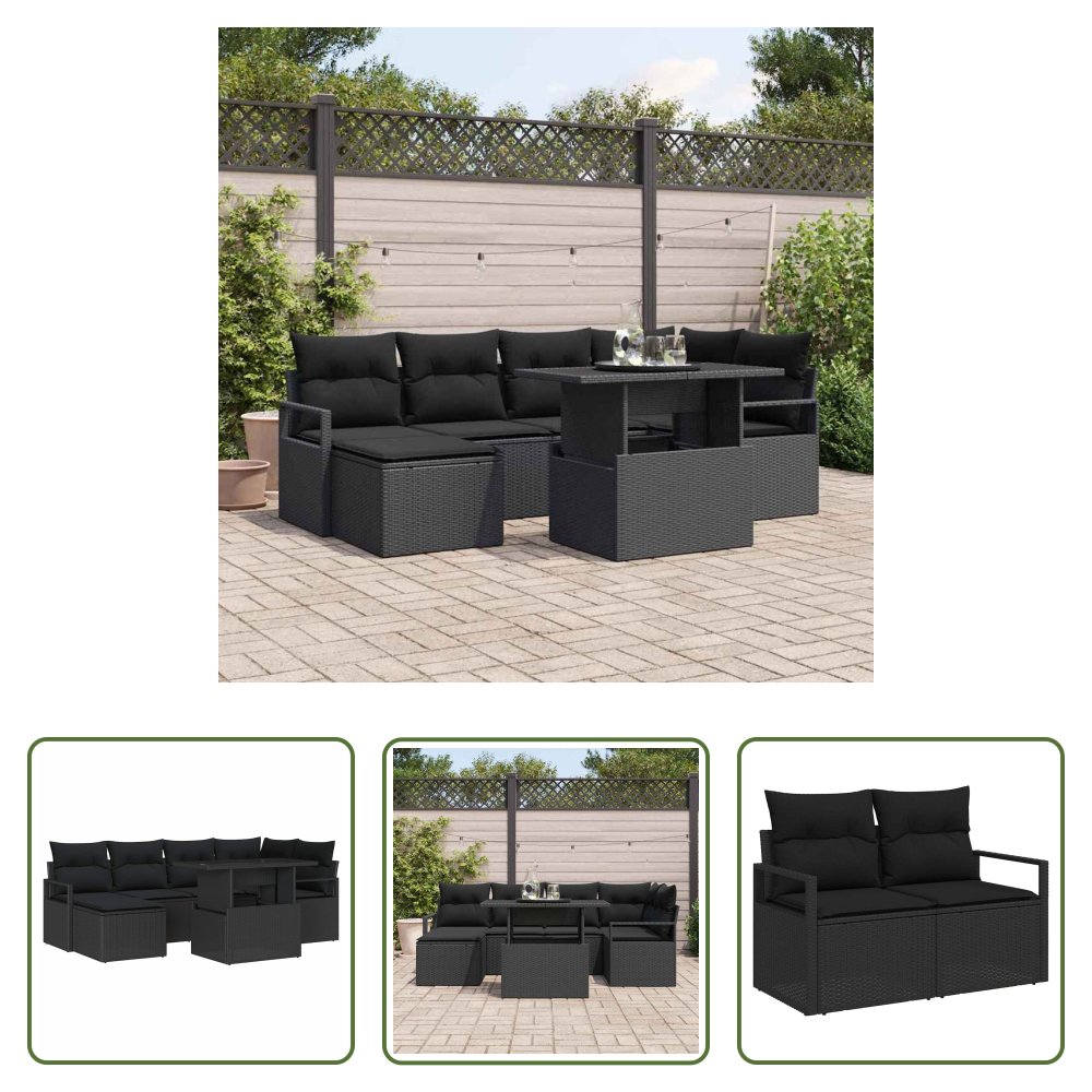 Terrassensofa - Garten-sofa-set Mit Kissen 7 Pcs Schwarz