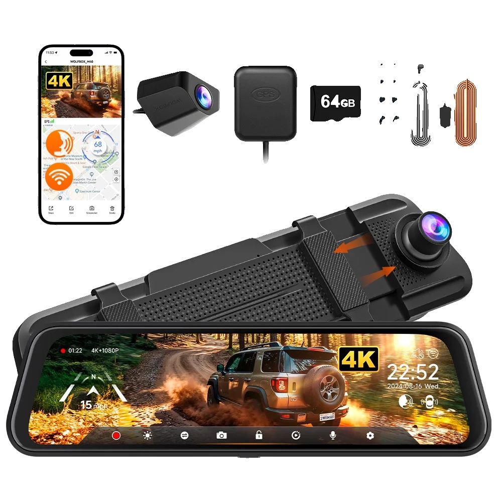 Dashcam, 4k Auflösung, Dual-linsen-system, Mit Hardcoded Kit, Kostenlos 64g Tf