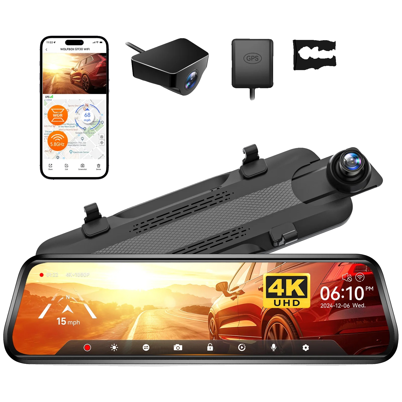 Dashcam, 4k Videoqualität, Dual-linsen-funktionalität, Kein Hw-kit, Kostenlos 64g Tf-a