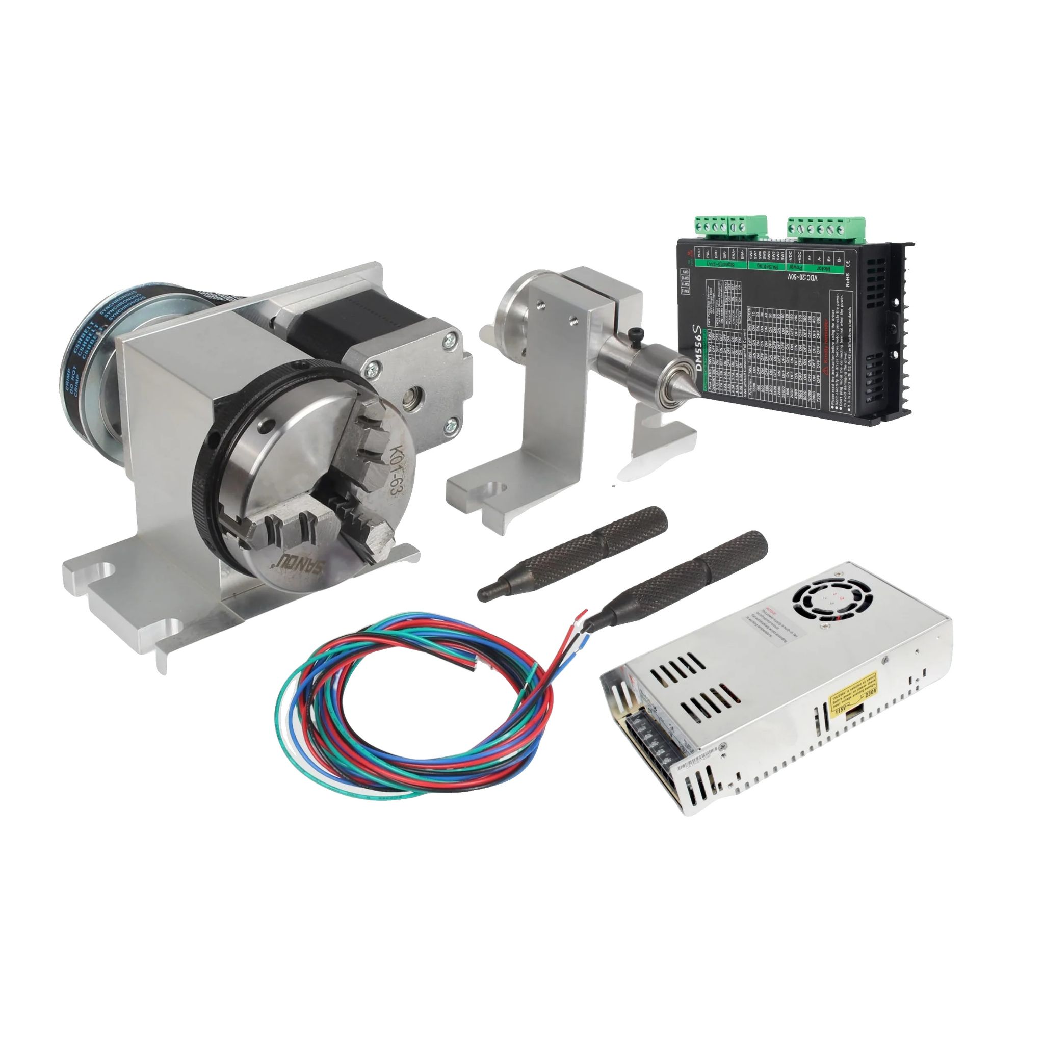 Rotationsachse, Hochpräzise Spannvorrichtung, Nema 17 Schrittmotor, K11-65mm 3jaw & Driver & Power