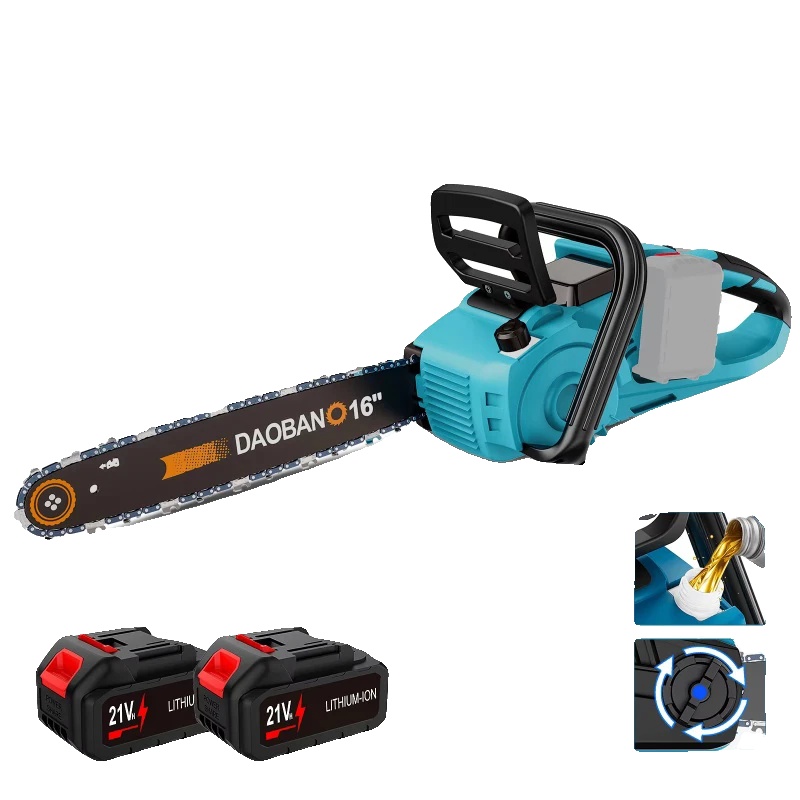 Elektrische Kettensäge, Bürstenloser Motor, Automatische Ölpumpe, Mit 2 Batterien