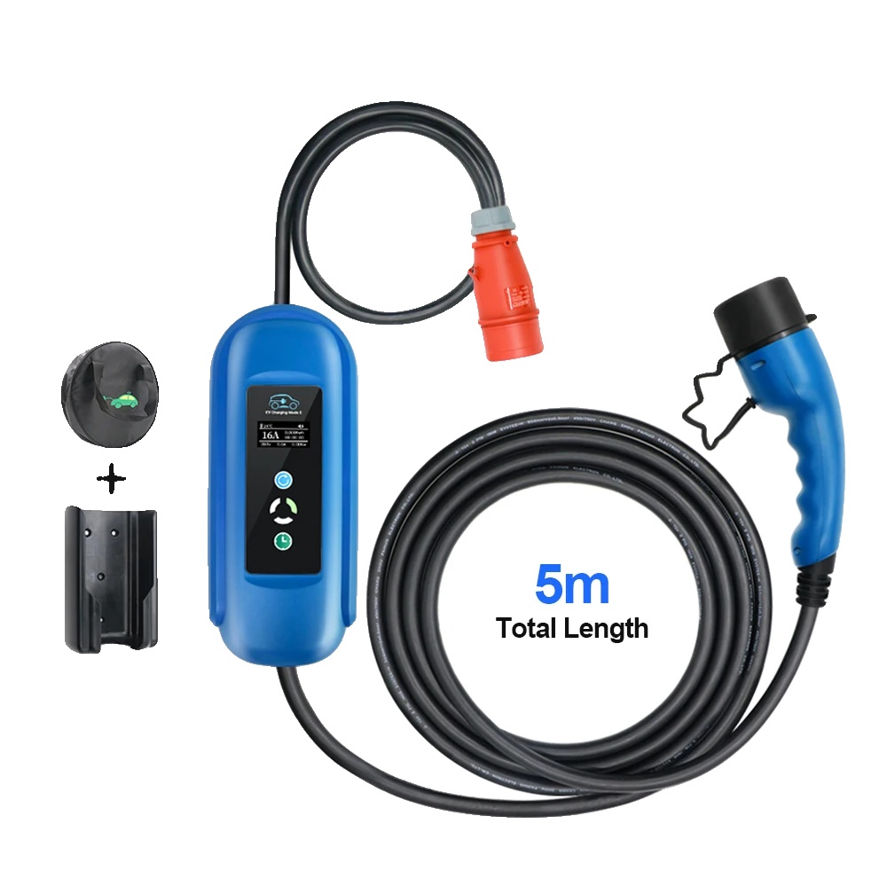 Ev-ladegerät, Einstellbarer Strom, Sicherheitsmerkmale, Blau-11kw, Typ2-a