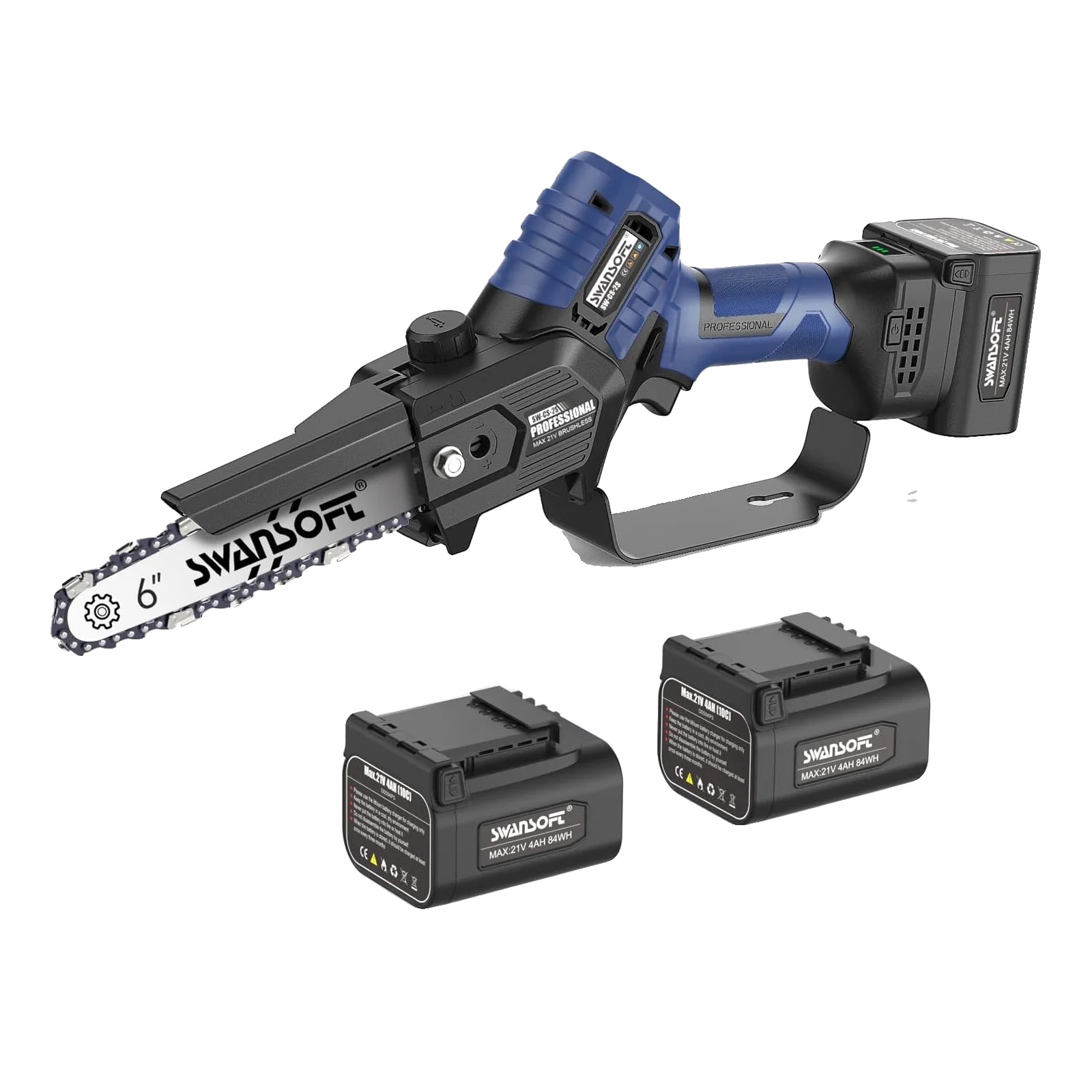 Mini-kettensäge, Bürstenloser Motor, Akkubetrieben, 4ah 4ah, Zwei Batterien