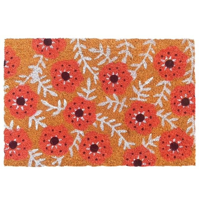 Relaxdays Fußmatte Kokos, Blumen, 60x40 Cm, Rutschfest, Wetterfest, Fußabstreifer Innen & Außen, Türvorleger, Mehrfarbig