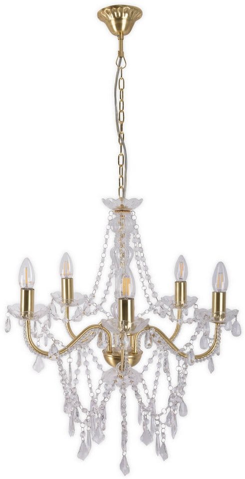 Pendellampe Kronleuchter Hängeleuchte Gold Kristalle Wohnzimmerlampe H 85 Cm