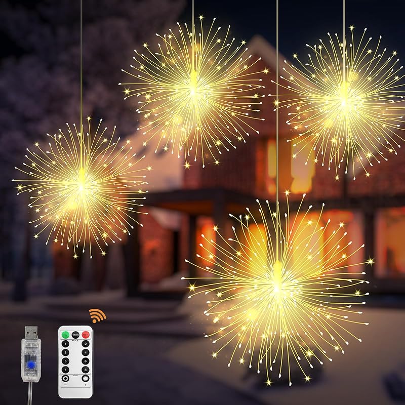 Cnmtcco Lichterkette, 4er-set, Usb-anschluss, 480 Leds, Löwenzahn-design, Wasserdichter Kupferdraht, Ideal Für Die Weihnachtsdekoration Im Freien