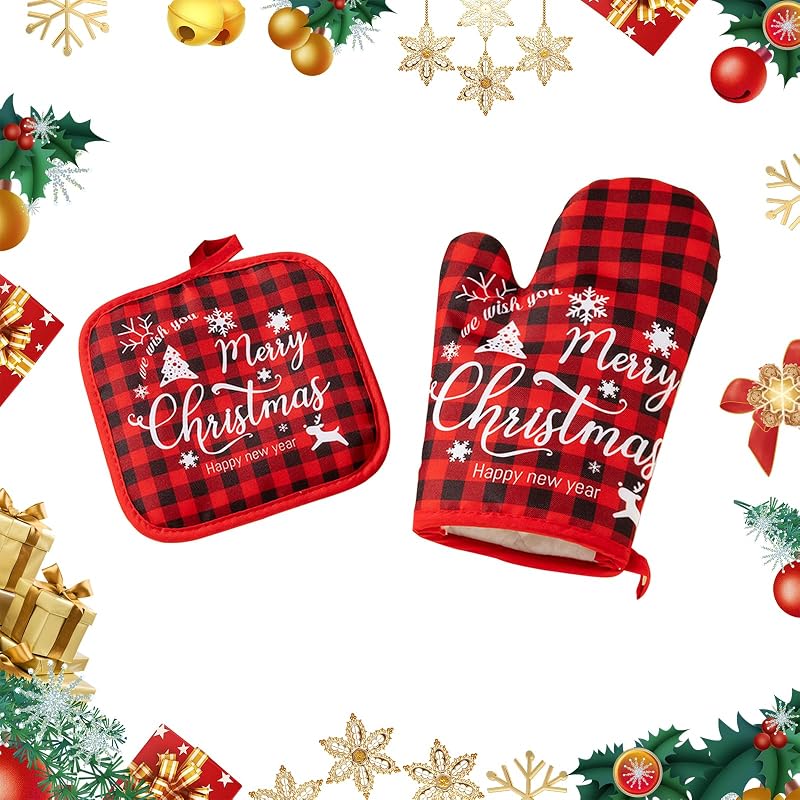 Rutschfeste, Hitzebeständige Ofenhandschuhe Und Topflappen Für Weihnachten, Zum Kochen, Grillen Und Für Küchenutensilien