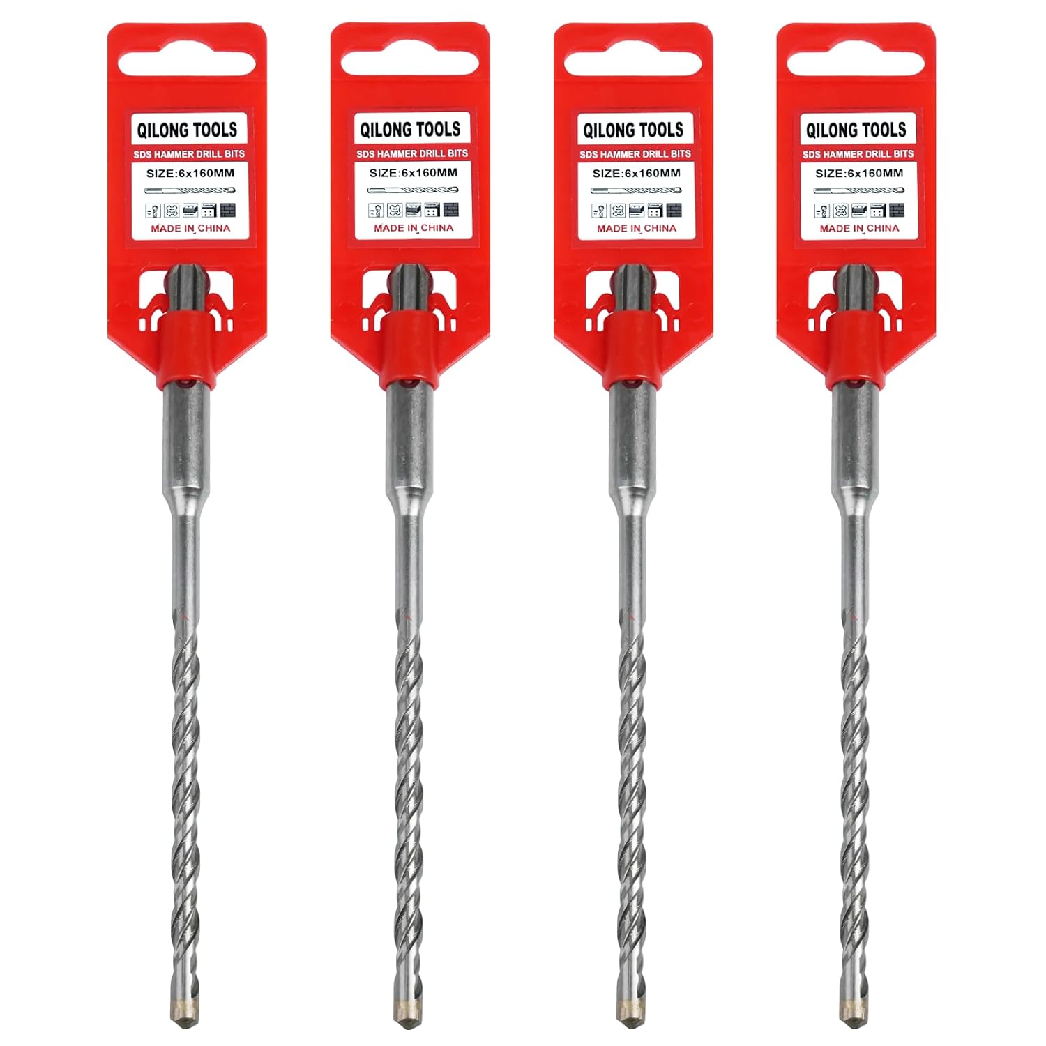 Sds-plus-betonbohrer 6 X 160 Mm – Rot Zur Besseren Kennzeichnung – Hochleistungs-hartmetallspitze – Für Ziegel, Beton, Stein Und Dichtstoffe – Professioneller Sds-plus-bohrer – 4er-pack