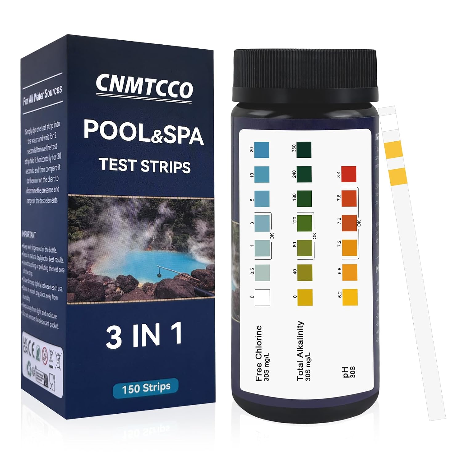 Cnmtcco 3-in-1 Spa-teststreifen-set (150 Streifen): Genaue Messung Von Freiem Chlor, Brom, Alkalität Und Ph-wert. Poolzubehör.