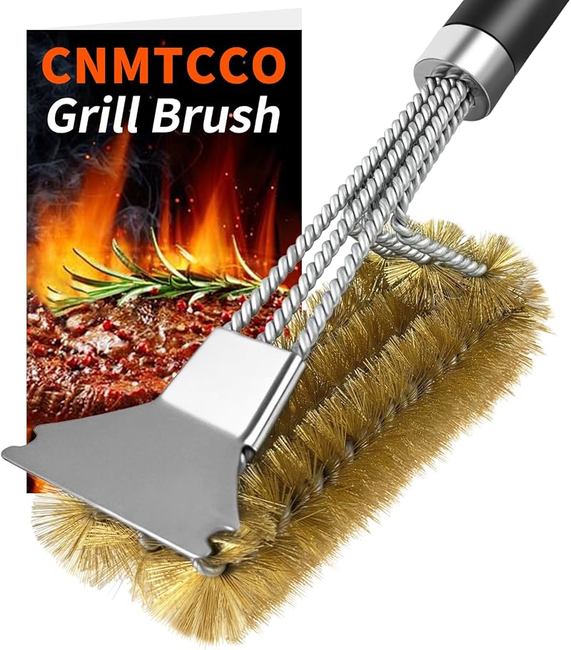Cnmtcco 3-in-1 Grillbürste Aus Messing Mit Messingborsten, Schaber Und Extra Langem Griff Für Gas-, Holzkohle- Und Elektrogrills Effektive Reinigung Ohne Rückstände