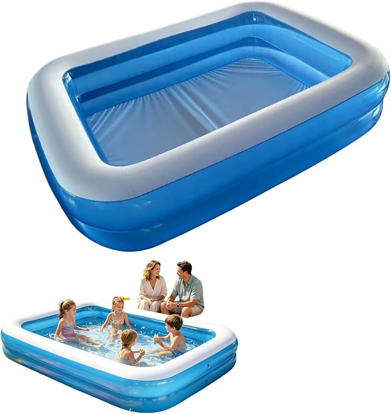 Rechteckiger Aufblasbarer Pool, Dickes Und Widerstandsfähiges Pvc, Doppelwandig, Ideal Für Kinder Und Erwachsene, Großer Familienpool Für Balkon Oder Innen-/gartennutzung.