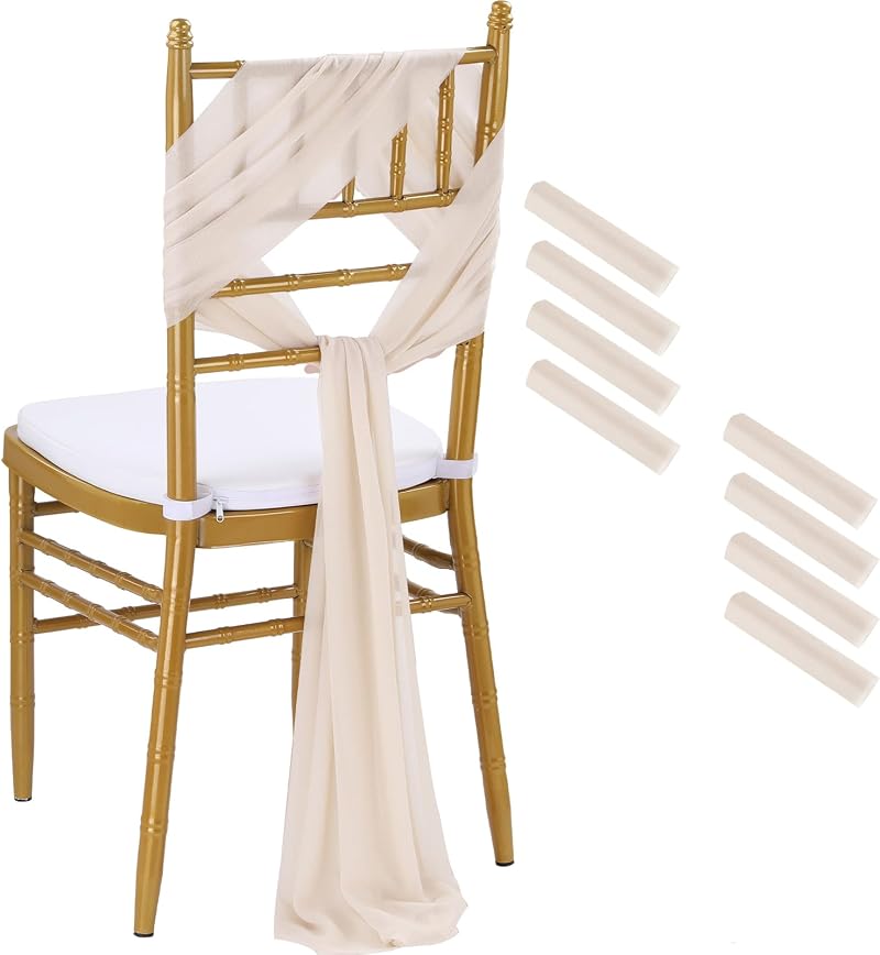 Set Mit 8 Stuhlschleifen Aus Tüll Für Hochzeiten, 26 X 240 Cm, Champagnergoldene Farbe. Ideale Dekoration Für Partys, Hochzeiten Und Hotelbankette.