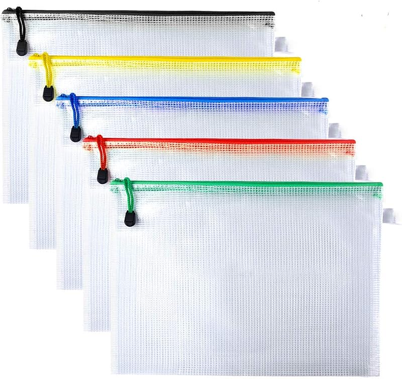 Kuuqa A4 Dokumententaschen Mit Reißverschluss, Aus Kunststoff, Mit Netzgewebe, Zur Aufbewahrung Und Organisation Ihrer Papierdokumente (5er-pack).