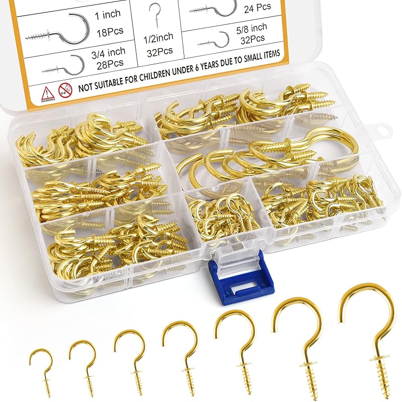 Fepito Packung Mit 160 Vergoldeten Kupferschraubenhaken Für Decken, Erhältlich In 7 Größen