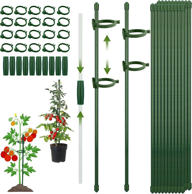 Cnmtcco 20er-pack Premium-pflanzenstützen – Stabile Stütze Für Tomaten Und Orchideen Mit 20 Stützen, Karabinerhaken Und Schutzkappen – Pflanzenstütze
