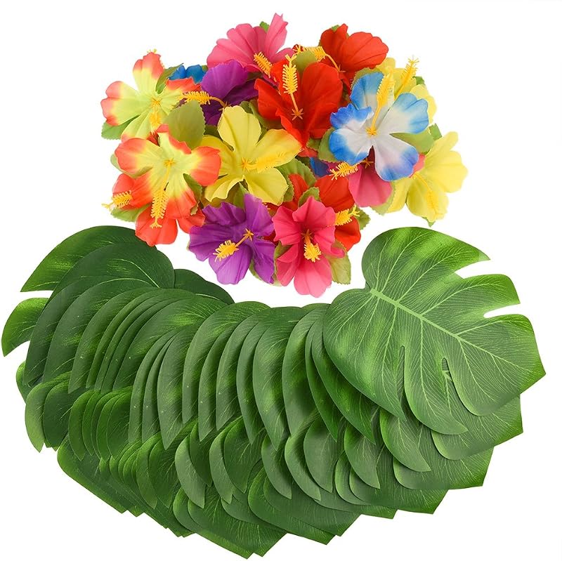 Kuuqa 88 Monstera-blätter Und -blüten Für Tropische Partydekoration