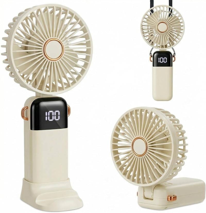 Cnmtcco Wiederaufladbarer Tragbarer Ventilator, Mini-ventilator 3000 Mah, Klein Und Leise, 3-in-1 5-gang-taschenventilator Für Büro, Kinder Und Outdoor-aktivitäten (weiß)