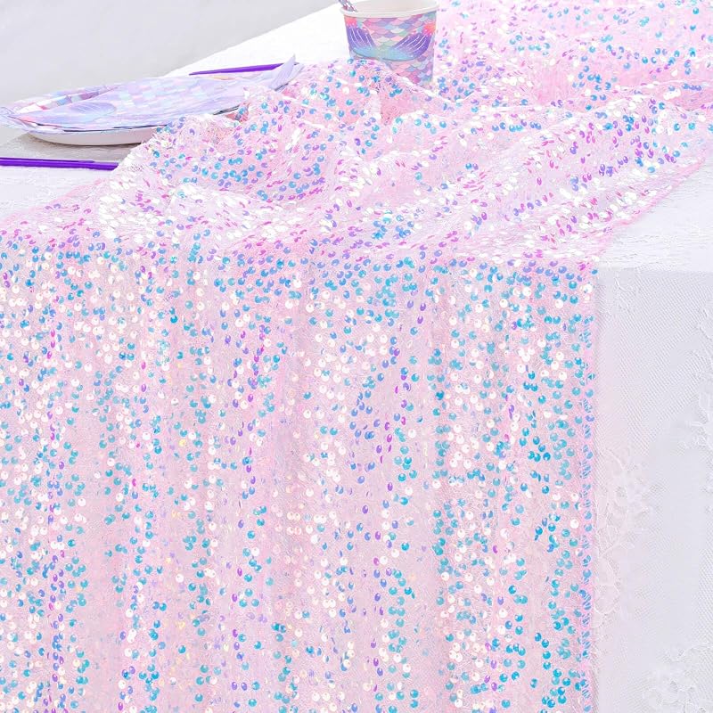 Rosa Pailletten-tischläufer Mit Meerjungfrauenmotiv Für Partys Oder Hochzeiten, 63 X 300 Cm