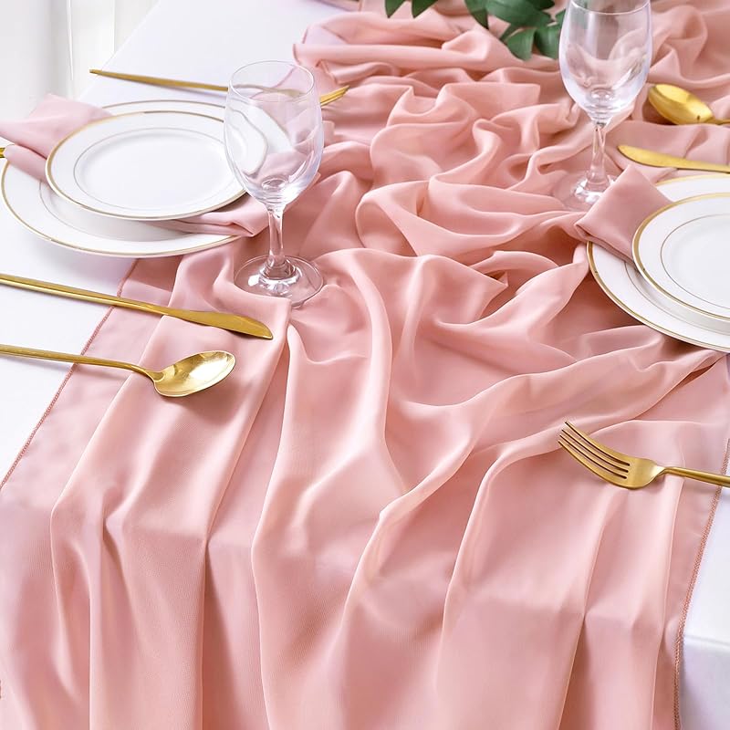 Tischläufer Aus Puderrosa Gaze Im Bohème-stil, Chiffon, Für Hochzeiten, Partys, Weihnachten, Geburtstage, 70 X 300 Cm
