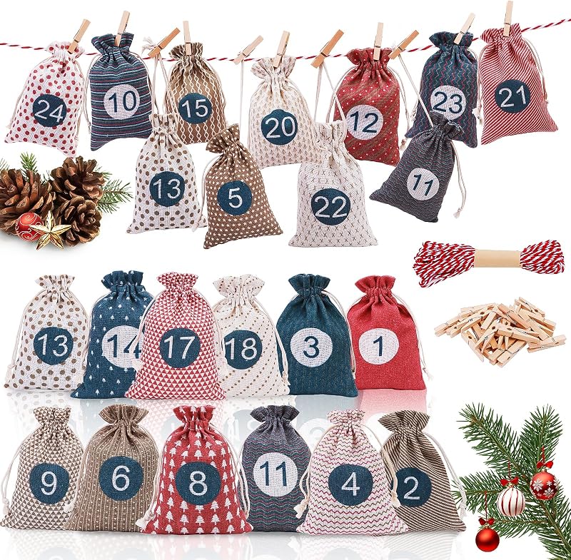 Cnmtcco Adventskalender 2025: 24 Beutel Zum Befüllen, Überraschungsbeutel Zum Selberverzieren, Zur Weihnachtsdekoration (frauen, Männer, Kinder).