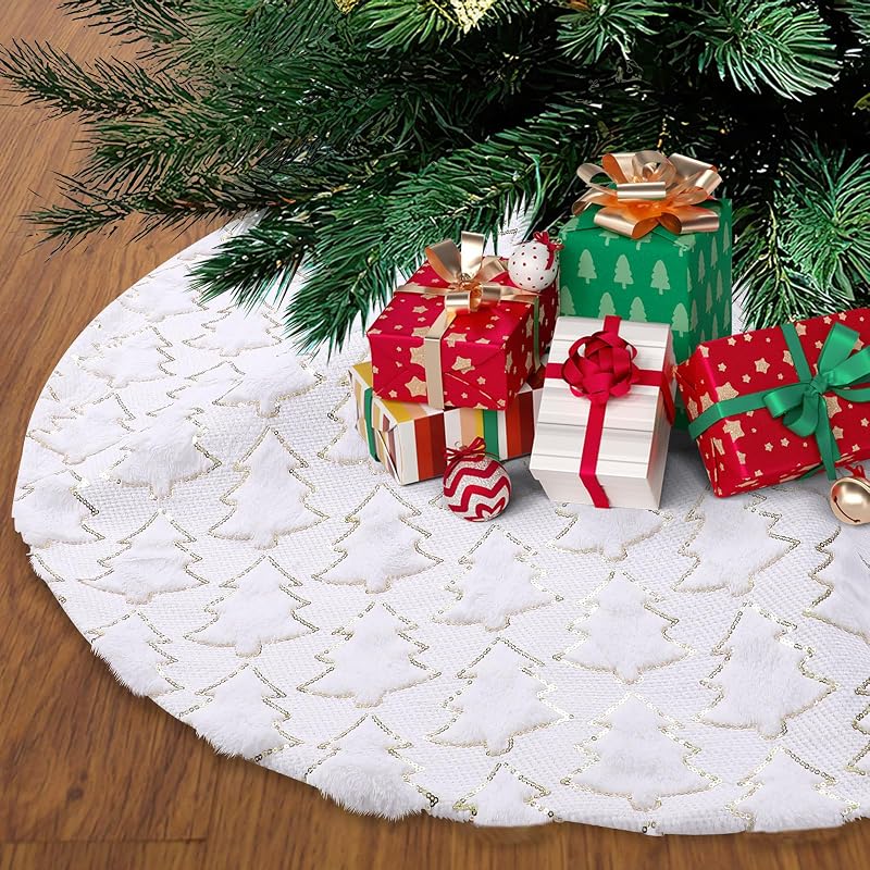 Runder, 60 Cm Großer, Weißer Plüsch-weihnachtsbaumrock Mit Glitzer, Ideal Für Zuhause Oder Zum Schutz Eines Teppichs. Weihnachtsbaumständer.