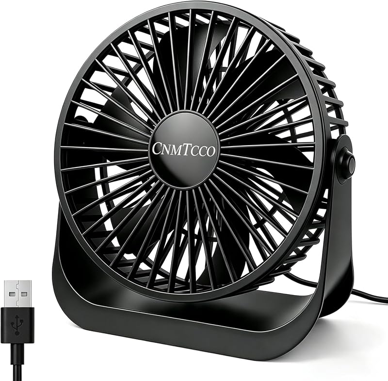 Cnmtcco Leiser Usb-tischventilator, Tragbarer Ventilator Mit 3 Geschwindigkeitsstufen, Kleiner, Um 360° Drehbarer Tischventilator, 2 M Langes Usb-kabel, Tischventilator Für Schlafzimmer, Zuhause, Camp