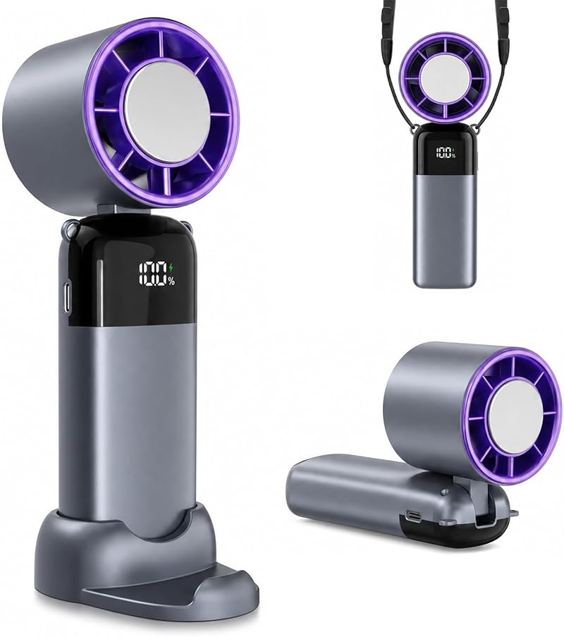 Cnmtcco Mini Turbo Wiederaufladbarer Tragbarer Ventilator, 100 Geschwindigkeitsstufen, Starker Luftstrom, Kühlpad, 5000 Mah, Leise, 90° Faltbar, Für Hand, Hals Oder Tisch, Ideal Für Sommer, Reisen Und
