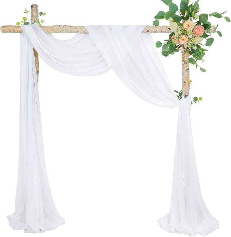 Set Aus 2 Weißen Stoff-hochzeitsbogen-vorhängen, 70 X 560 Cm, Für Die Zeremonie