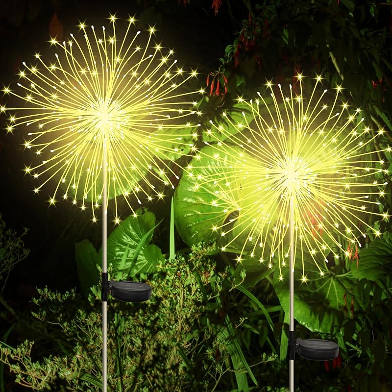 Cnmtcco 2er-pack Solar-gartenfeuerwerk, 120 Leds, 8 Leuchtmodi, Löwenzahnmuster, Wasserdicht, Für Gartenwege Und Rasenflächen.
