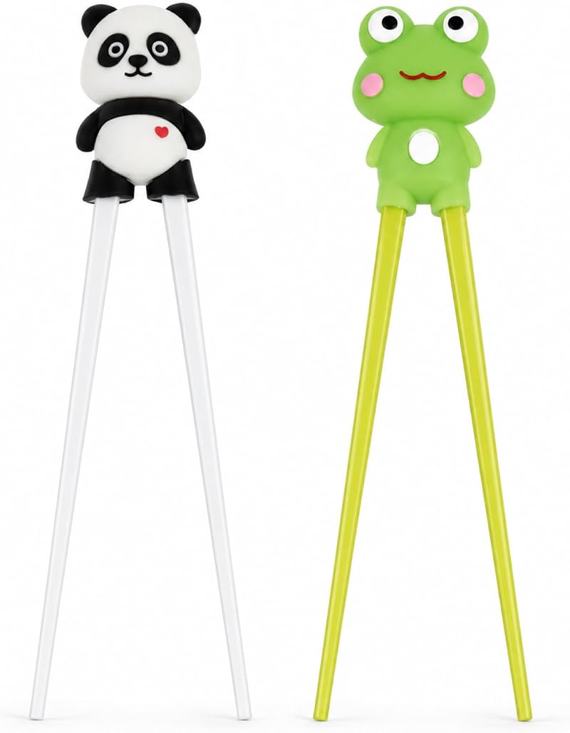 Lernstäbchen Für Kinder (set Mit 2 Paaren, Panda- Und Froschmotiv), Wiederverwendbare Und Rutschfeste Chinesische Essstäbchen Mit Pandamotiv Für Anfänger