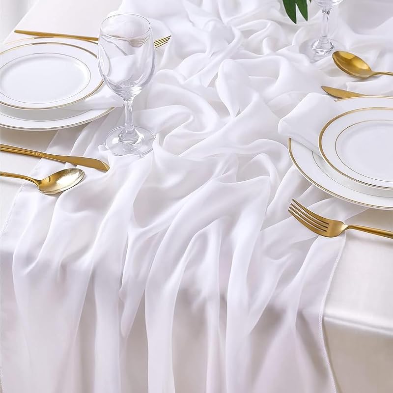 Weißer Tischläufer Aus Chiffon Im Boho-stil Für Hochzeiten, Partys, Weihnachten Und Geburtstage, 70 X 300 Cm