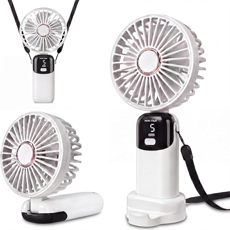Cnmtcco Wiederaufladbarer Tragbarer Ventilator, 2600 Mah Akku, Leiser Usb-tischventilator Mit 5 Geschwindigkeitsstufen, 90° Faltbar, Kleiner Reiseventilator Für Büro, Zuhause Und