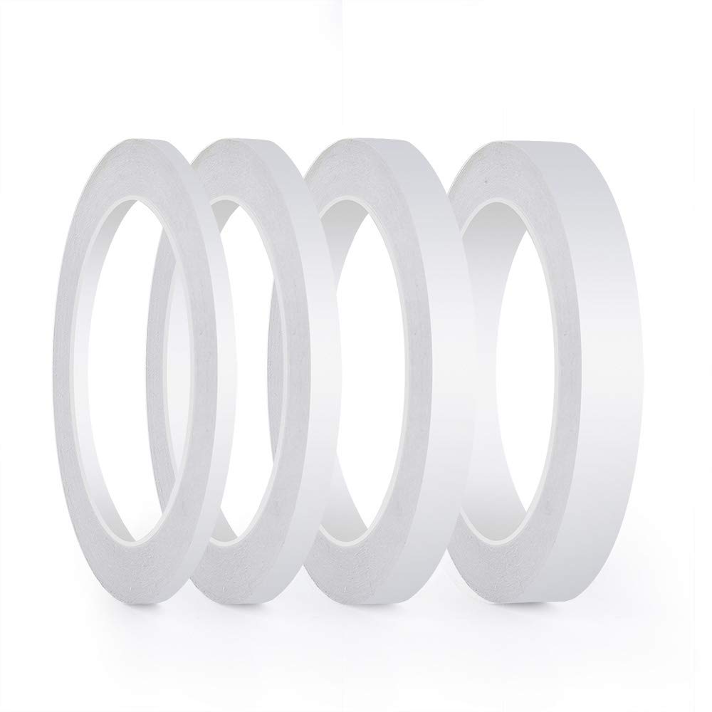 Fepito 4 Rollen Starkes Doppelseitiges Klebeband Zum Nähen, Ideal Für Büro, Klassenzimmer Und Kreative Hobbys, 25 M Pro Rolle (breite: 6 Mm/9 Mm/12 Mm/15 Mm)