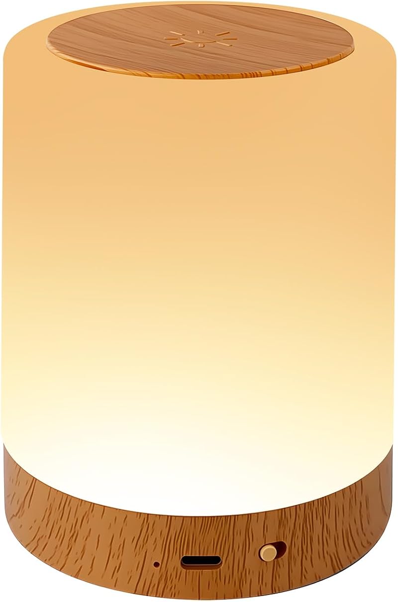 Cnmtcco Led-nachttischlampe, Berührungsempfindliche Stimmungsleuchte, 7 Farben Und 3 Beleuchtungsmodi, Designer-tischleuchte Aus Holz Mit Kabellosem Ladegerät, Nachtlicht Für Schlafzimmer, Wohnzimmer