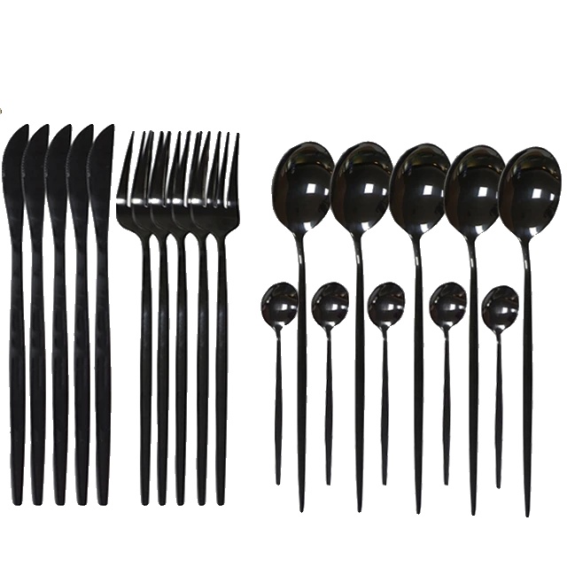 Geschirrset, 20 Teile, Besteck Aus Edelstahl, 20pc-schwarz